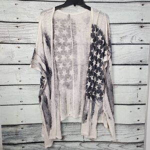 Vanity Women’s American Flag Cardigan Size L Open Front Black White Patriotic